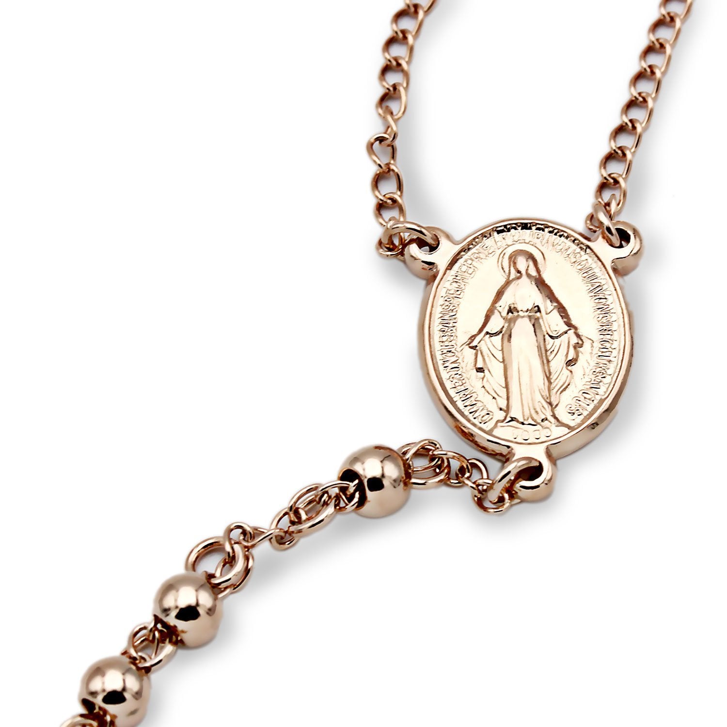 Traditional Rose Gold Rosary Necklace Five Decade Catholic Prayer Beads 5mm
