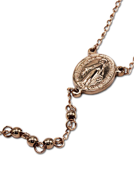 Traditional Rose Gold Rosary Necklace Five Decade Catholic Prayer Beads 4mm