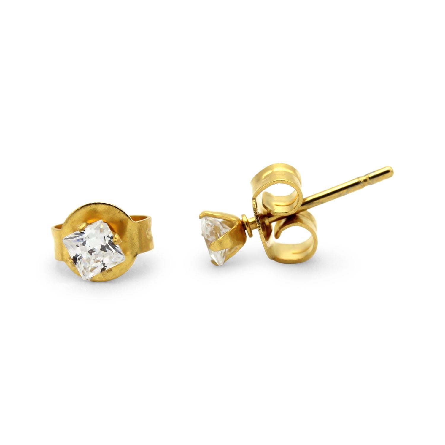 Squared Cubic Zirconia Ear Studs For Men - PAIR – Code Earrings For Man