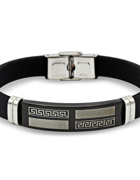 Stainless Steel Black Two Tone Design Rubber Bracelet