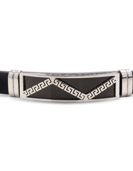 Stainless Steel Black Silver Plated Two Tone Rubber Bracelet