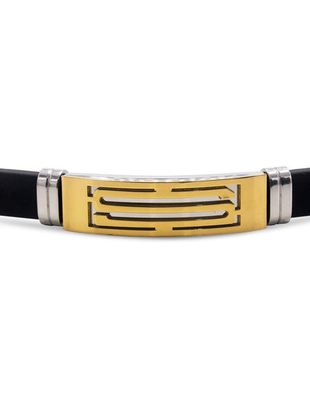 Stainless Steel Two Tone S Design Rubber Bracelet
