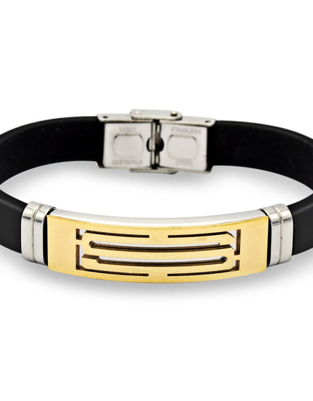 Stainless Steel Two Tone S Design Rubber Bracelet