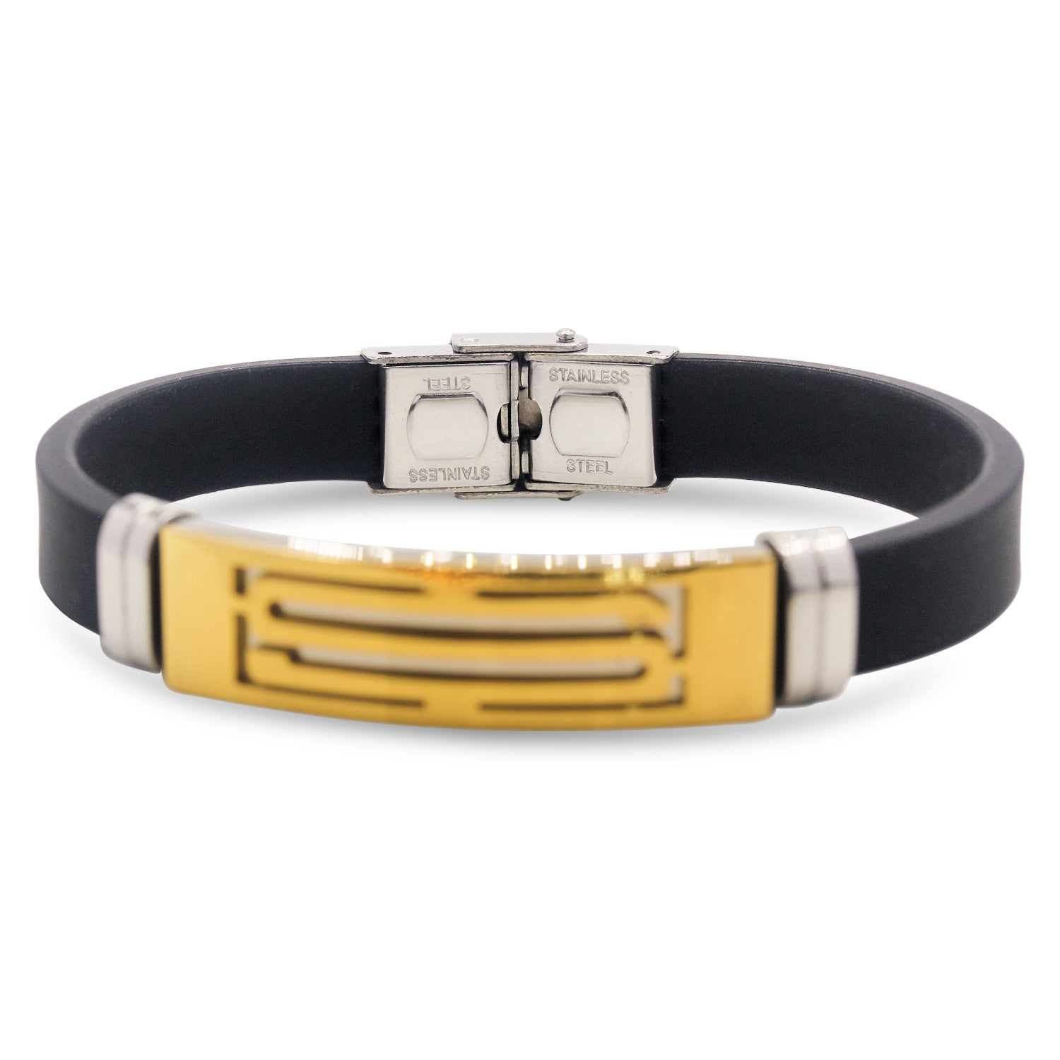 Stainless Steel Two Tone S Design Rubber Bracelet
