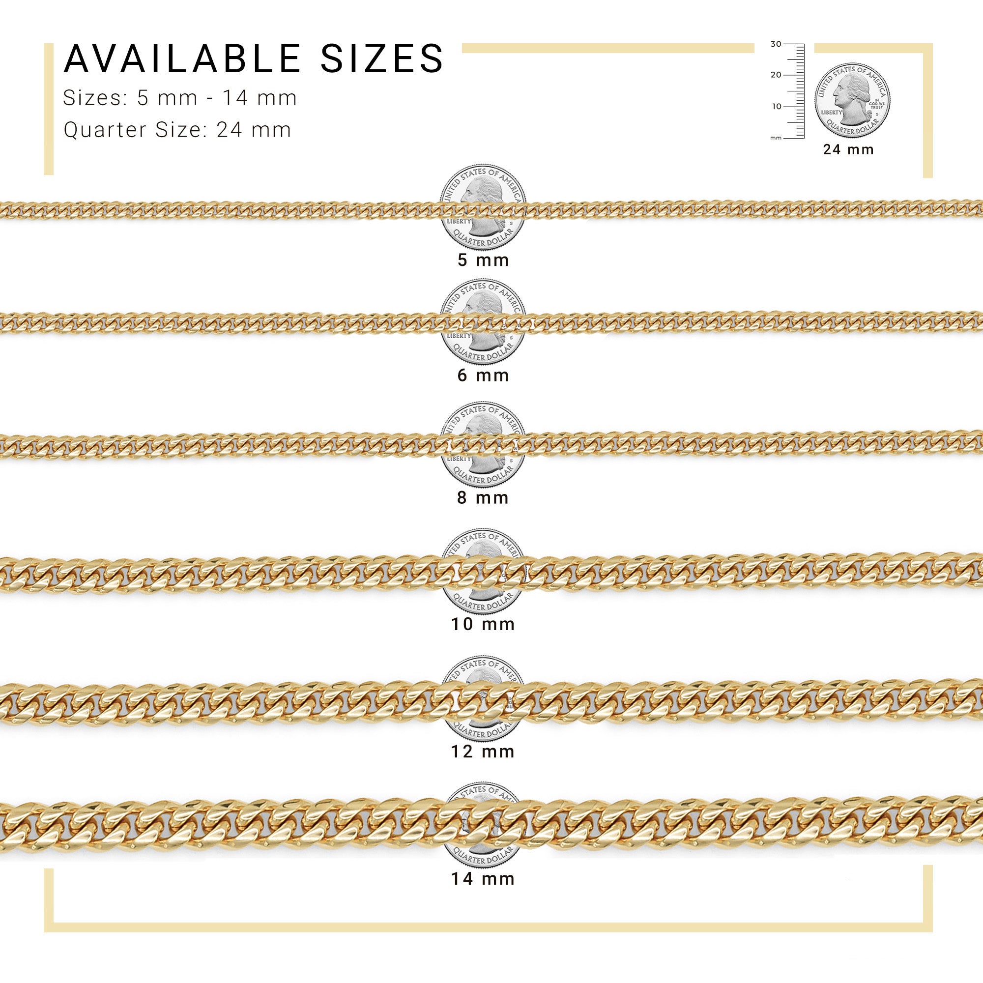 14k Gold Plated 10mm Cuban Link Chain – 6 Piece Set 8–30", Hip-Hop Style