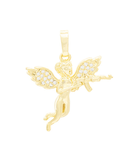 CZ Angel With Gun Pendant 14K Anklet Bracelet Gold Filled Cubic Zirconia Charm Rope Foot Chain Set 10" Women Girl Teen