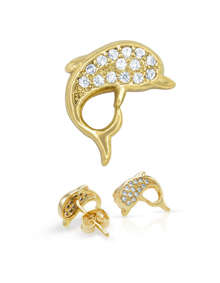 14K gold Filled CZ Dolphin Stud Earrings