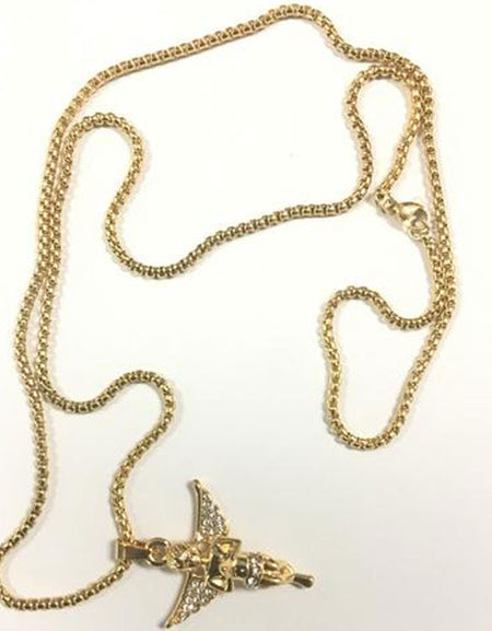 Gold plated Box Necklace Stainless Steel with Cubic Zirconia Angel Pendant