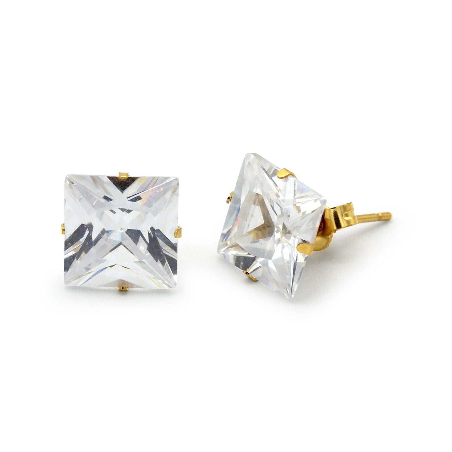 Cubic Zirconia Square 14K Gold Filled Stud Earrings Stainless Steel Jewelry Men Women