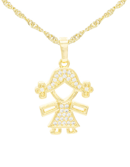 Girl Cubic Zirconia Pendant With Necklace Set 14K Gold Filled
