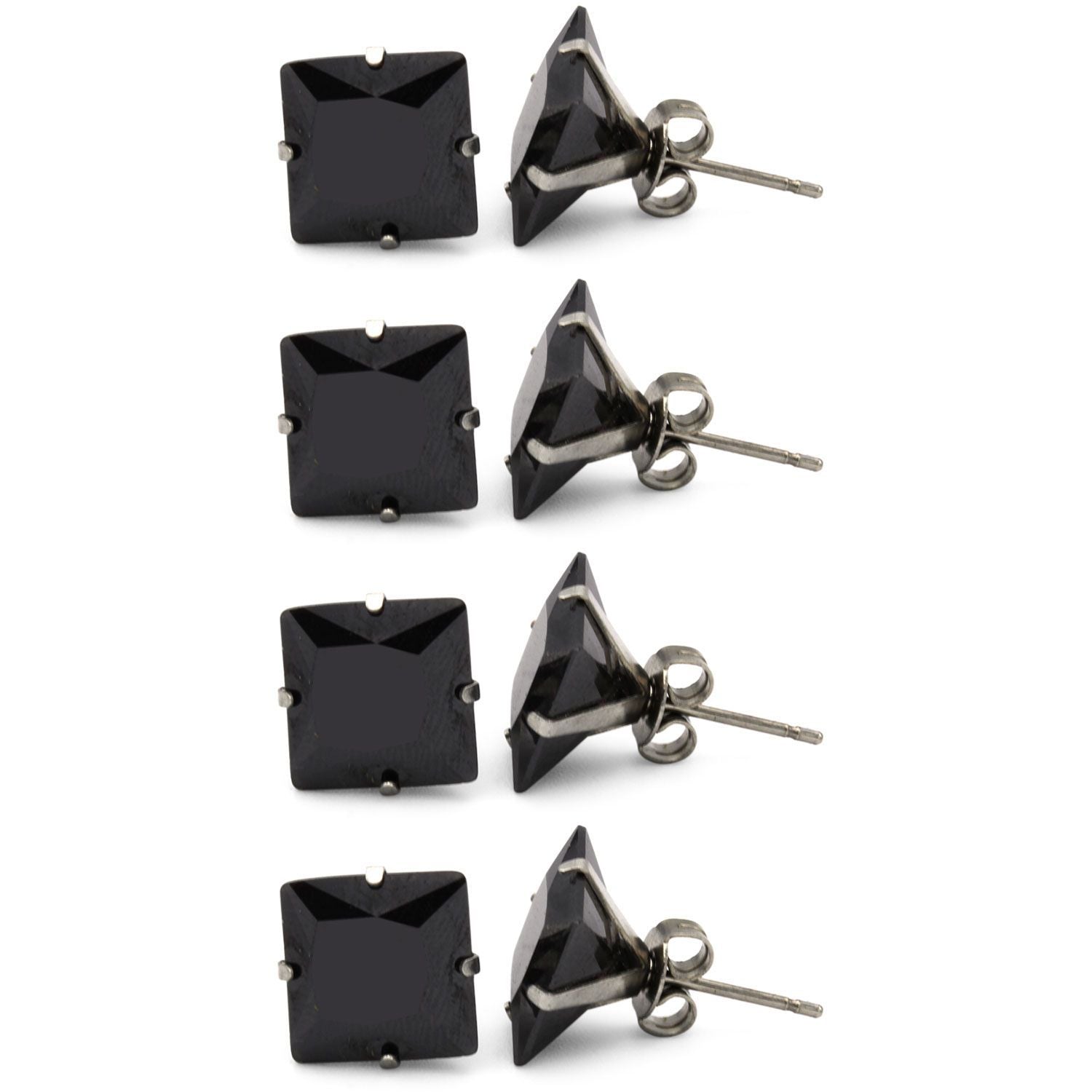Cubic Zirconia Square Stud Earrings Stainless Steel Black Jewelry Men – JB  Jewelry BLVD
