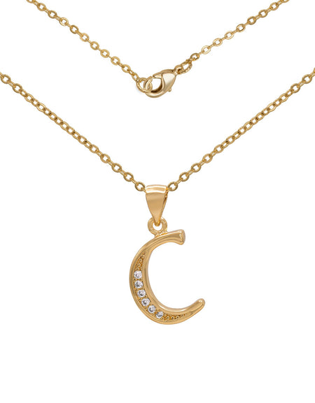 Initial Letter Pendant With Cubic Zirconia 18K Gold Filled Alphabet CZ Charm Rolo Chain Set 18" Necklace Women Girl Teen
