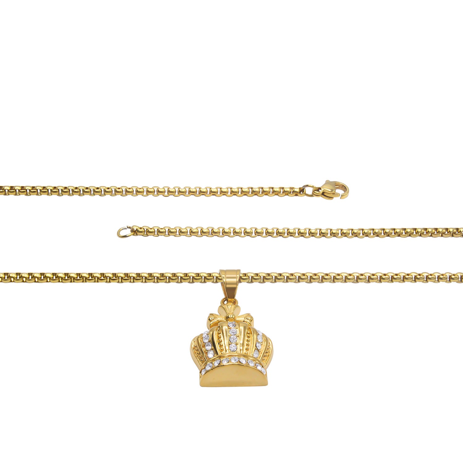 Gold Plated On Stainless Steel Cubic Zirconia King with Crown
