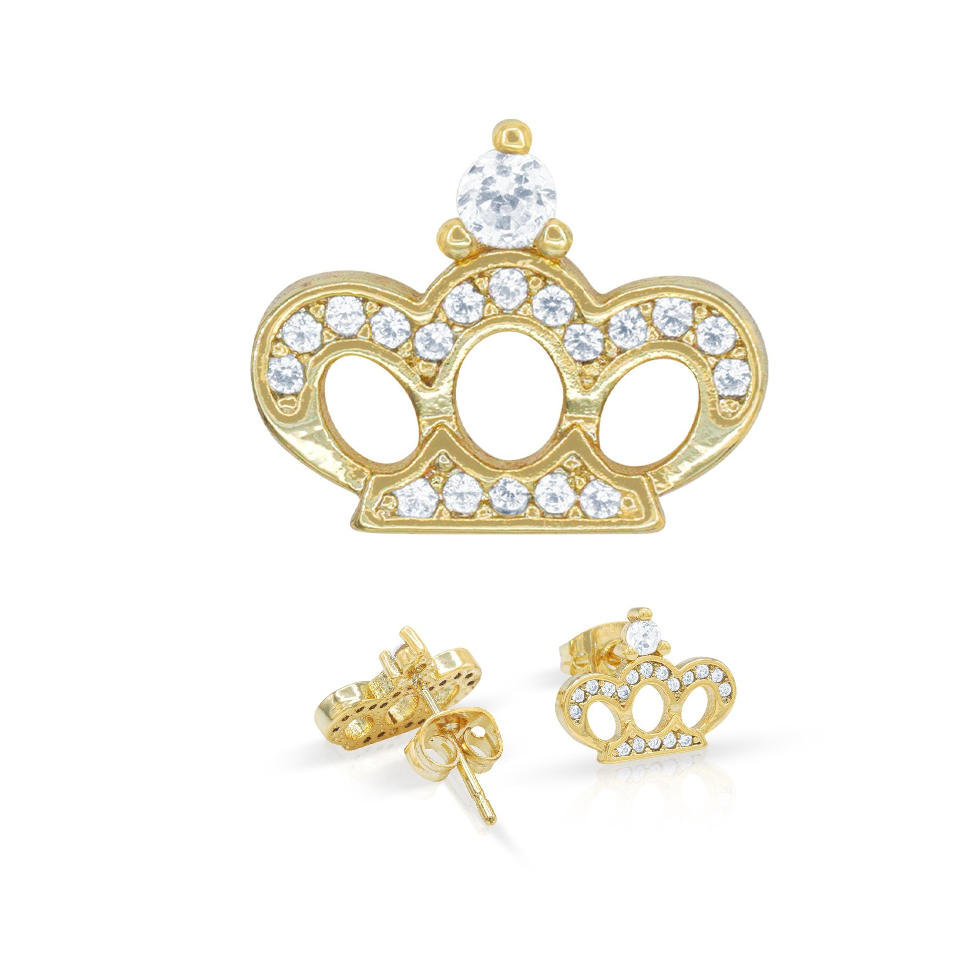 Beberlini Crown 14K Gold Filled Earrings Cubic Zirconia Hip Hop Studs Ear Piercing Fashion Jewelry Women 12mm, Women's, Size: Small