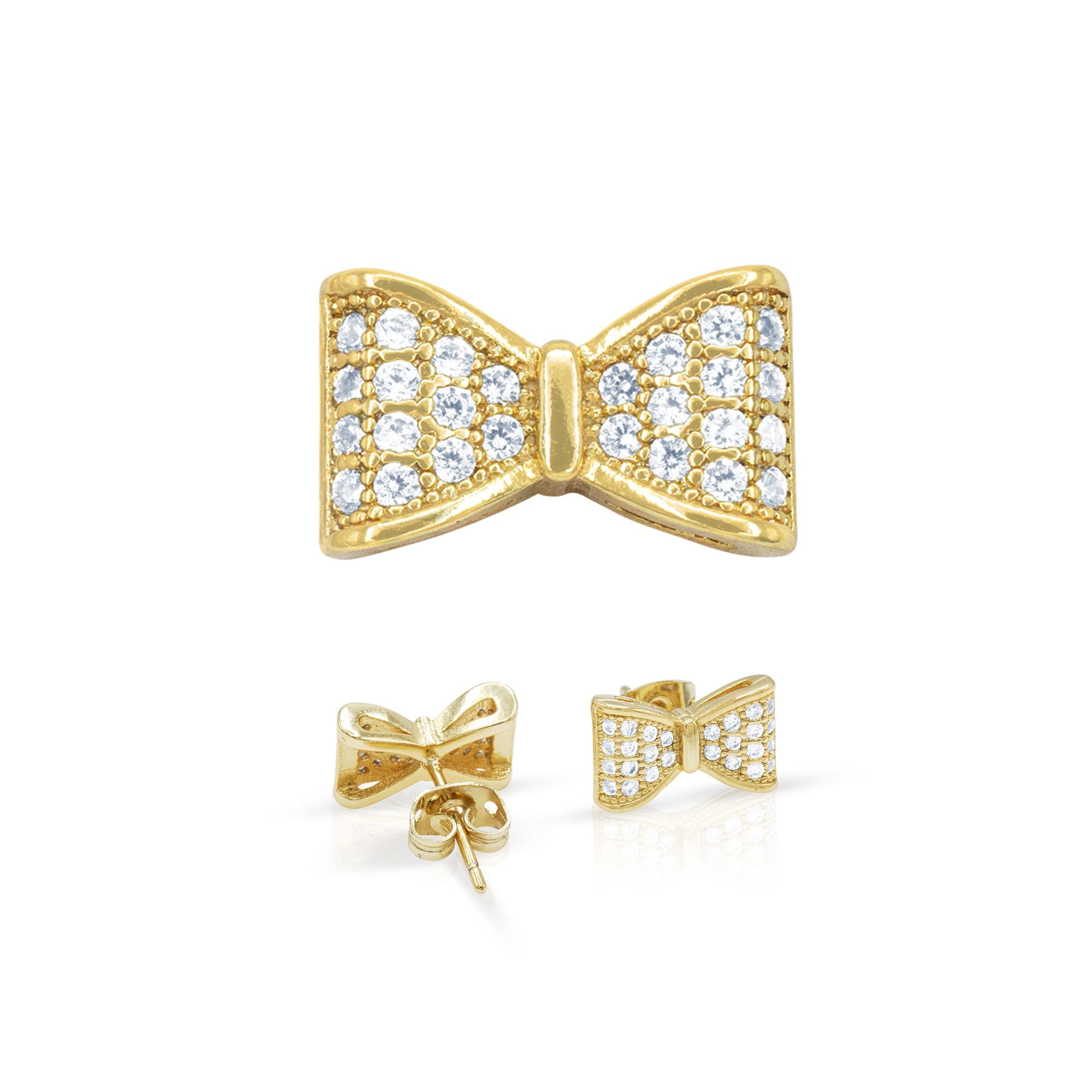 Bow Tie 14K Gold Filled Earrings Cubic Zirconia Hip Hop Studs