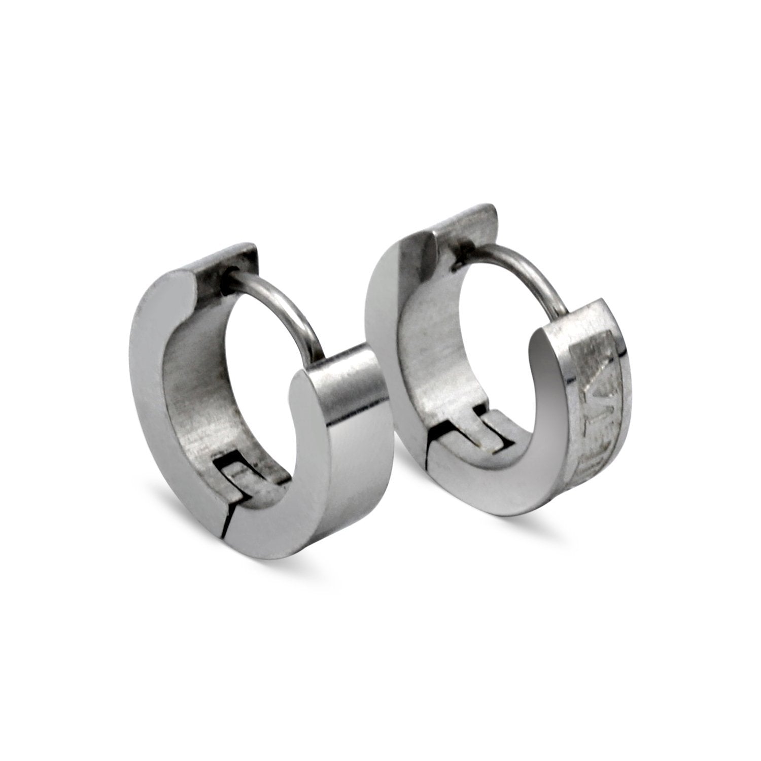 Huggie Hoop Stainless Steel Earrings with Roman Numeral Design