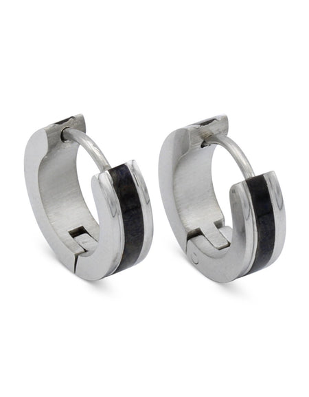 Huggie Hoop Stainless Steel Earrings with Black Stripes Design