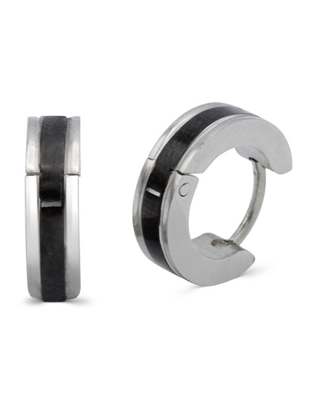 Huggie Hoop Stainless Steel Earrings with Black Stripes Design