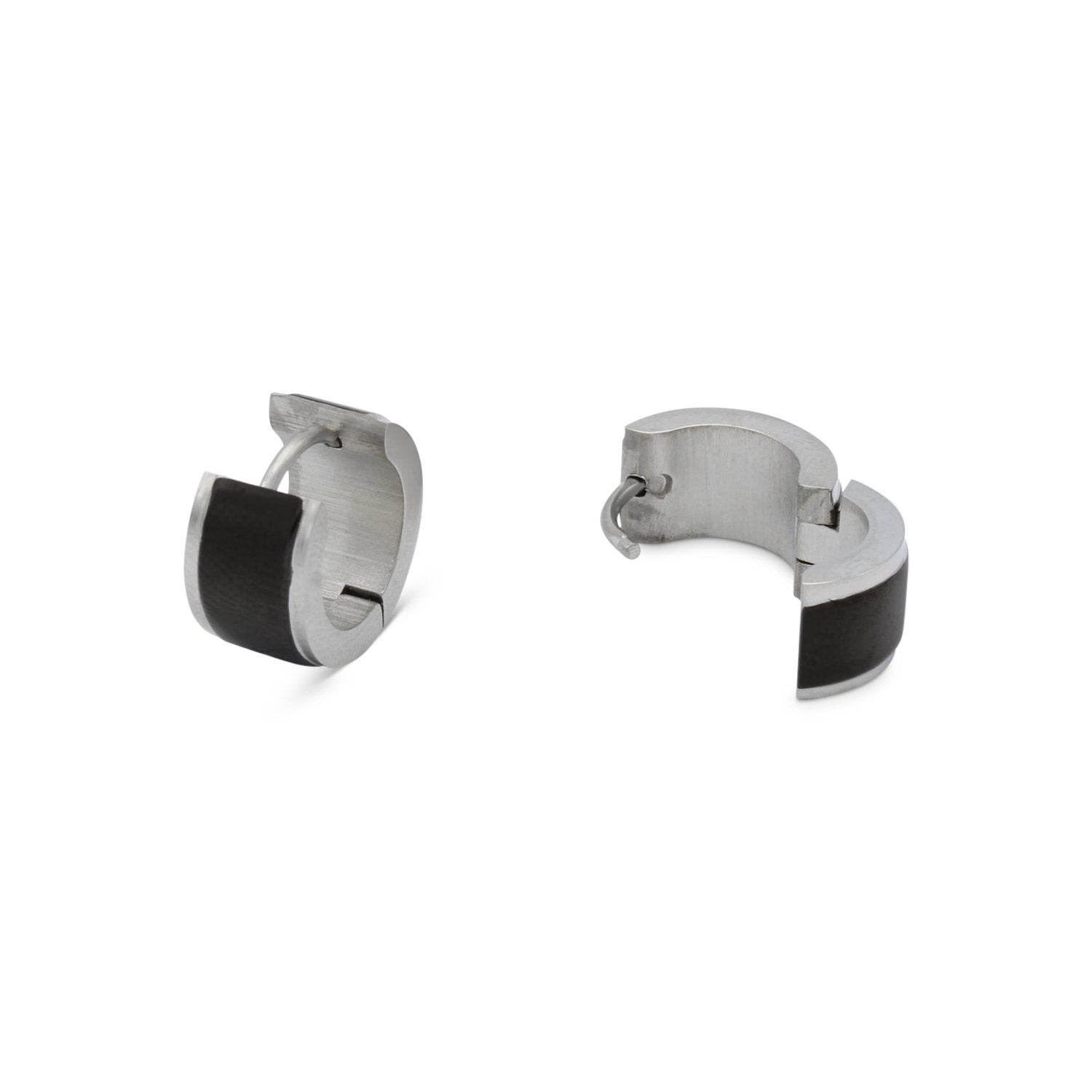 Huggie Hoop Stainless Steel Earrings with Black Stripes Design