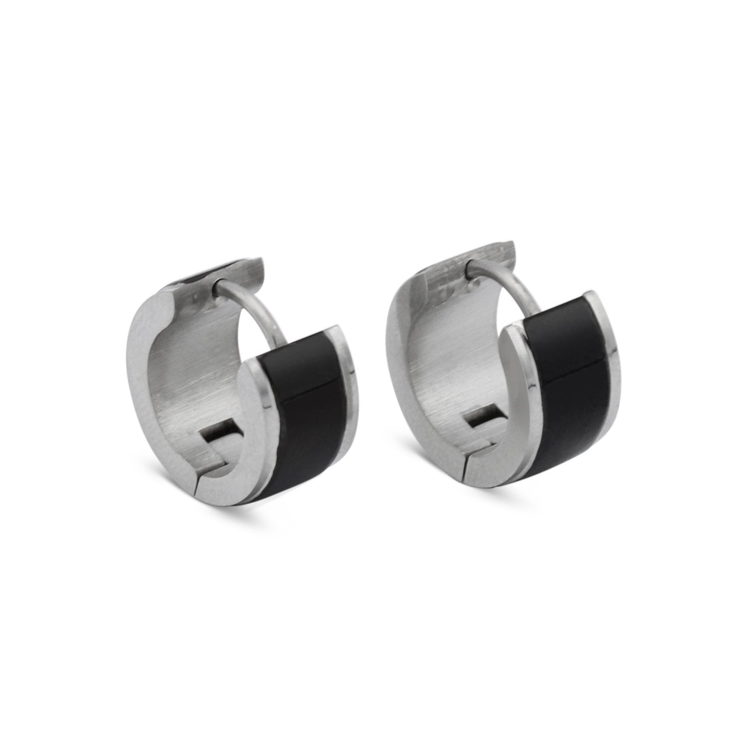 Huggie Hoop Stainless Steel Earrings with Black Stripes Design
