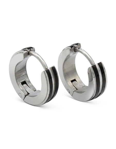 Narrow Striped Huggie Hoop Stainless Steel Earrings