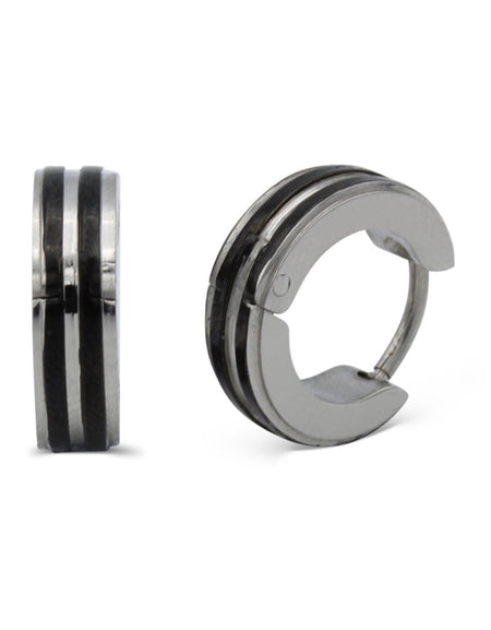 Narrow Striped Huggie Hoop Stainless Steel Earrings