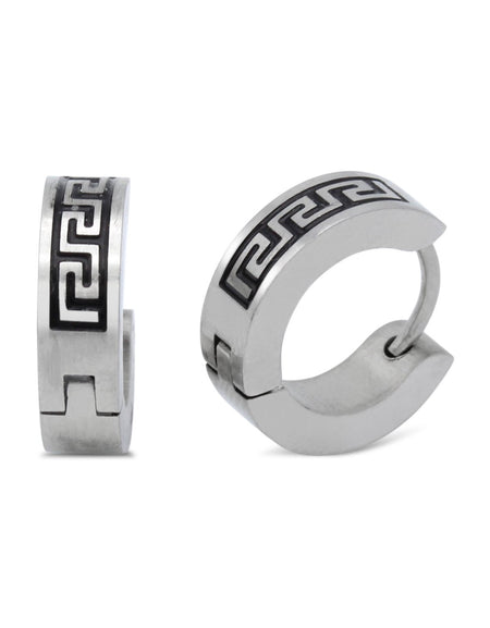 Huggie Hoop Stainless Steel Earrings with Black Design