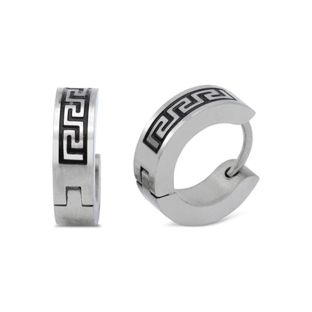 Huggie Hoop Stainless Steel Earrings with Black Design