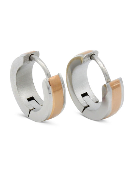 Huggie Hoop Stainless Steel Earrings with Rose Gold Stripes
