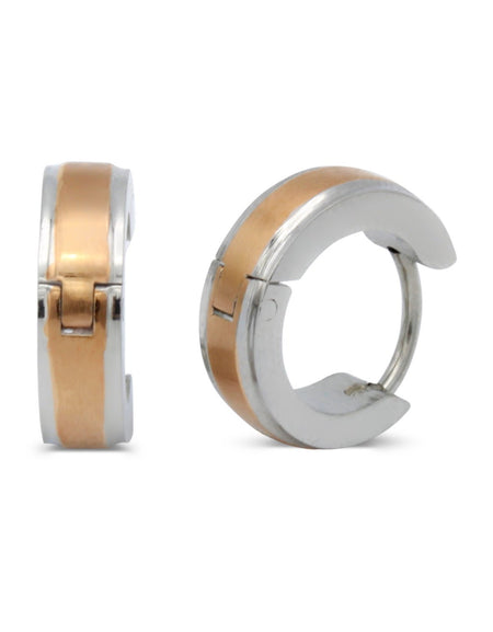 Huggie Hoop Stainless Steel Earrings with Rose Gold Stripes