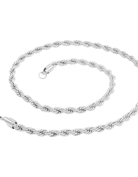 Silver Rope Chain Twisted Link Necklace for Men 18" 20" 24" 30" Length | 2 mm - 7 mm Width