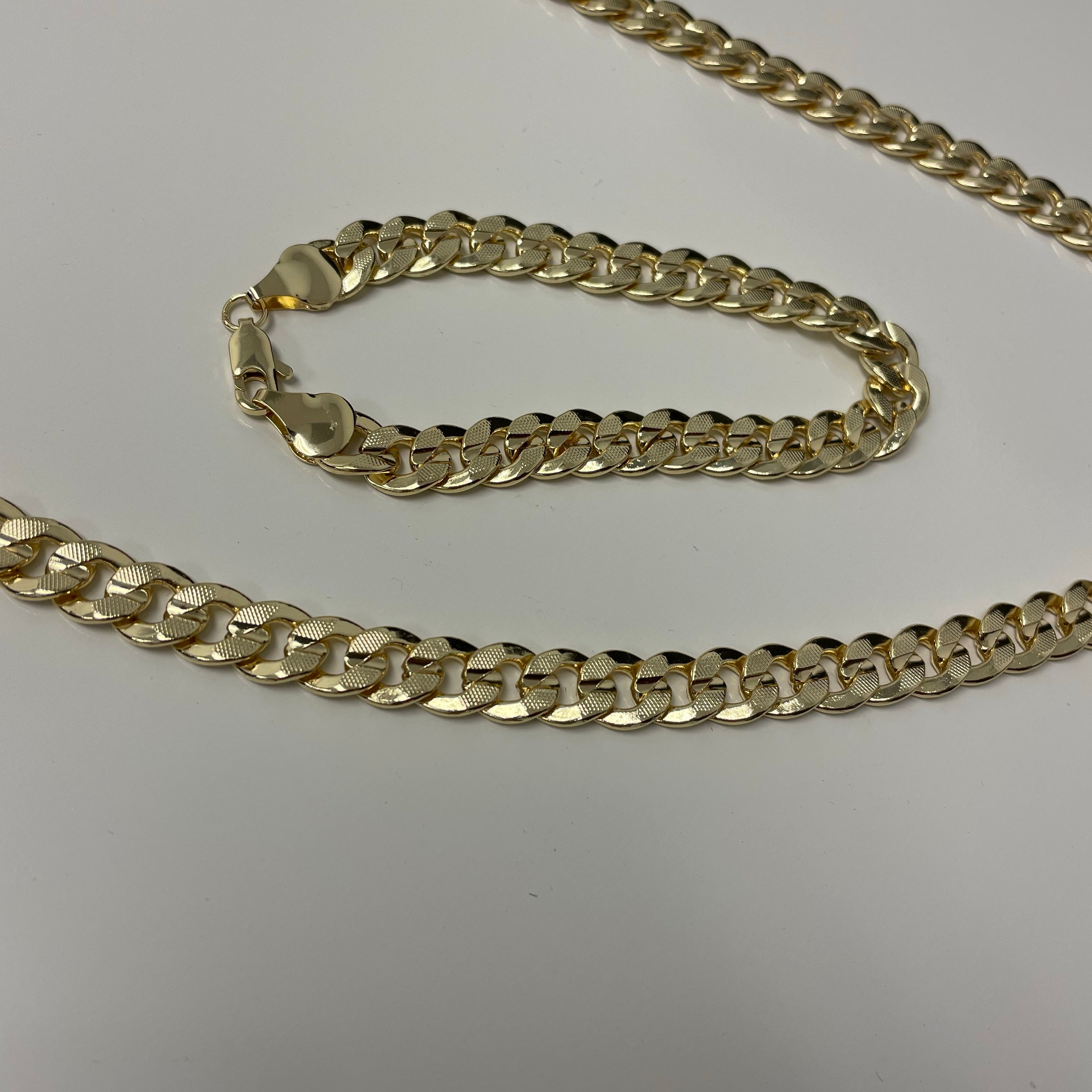 Cuban Link Diamond Cut 14K Gold Filled Necklace 24" Chain and 8.5" Bracelet Jewelry Chain Set