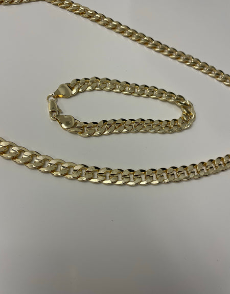 Cuban Link Diamond Cut 14K Gold Filled Necklace 24" Chain and 8.5" Bracelet Jewelry Chain Set