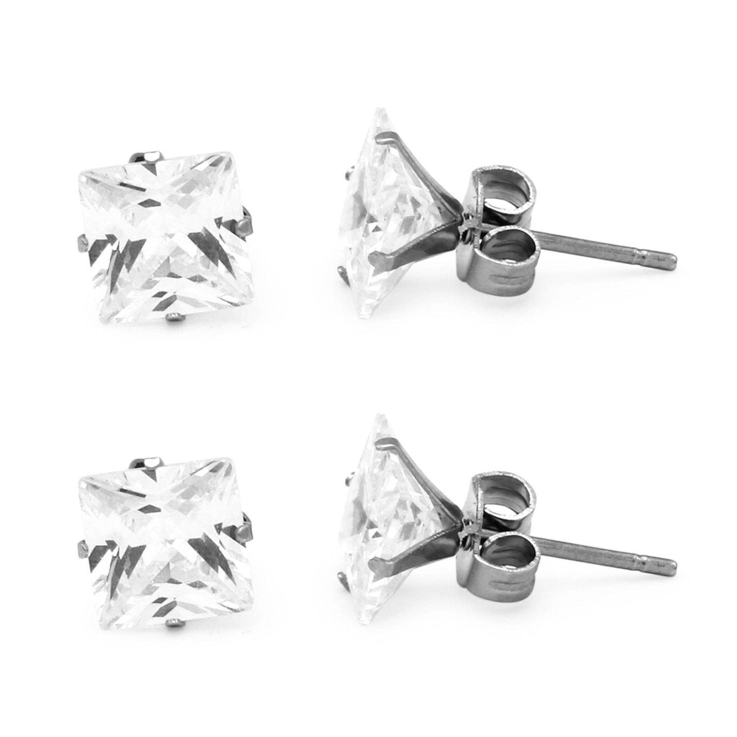 Cubic Zirconia Stud Earrings Surgical Steel Hypoallergenic