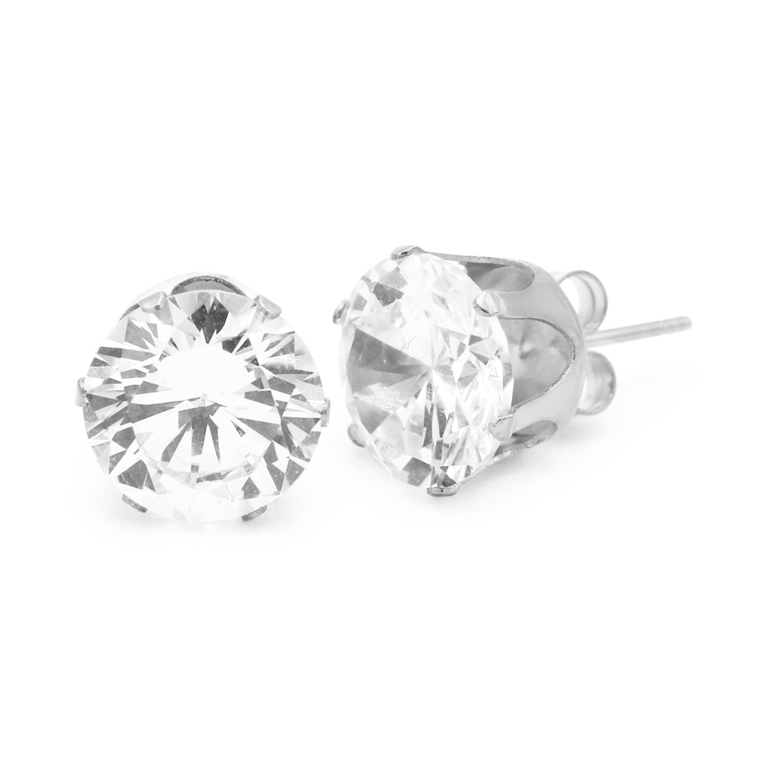 Cubic Zirconia Round Stud Earrings Stainless Steel Silver Jewelry Men Women