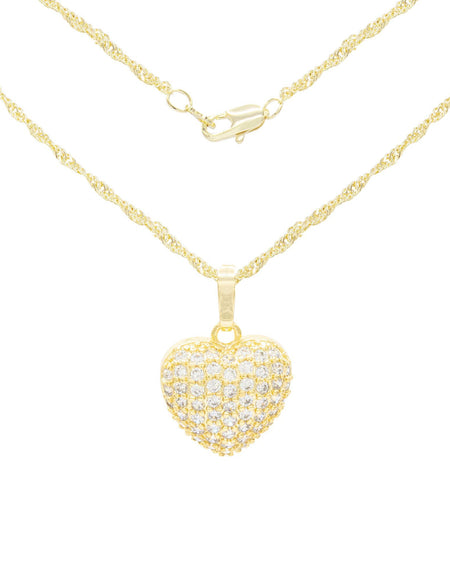 Cubic Zirconia 14K Gold Filled Voluminous Heart Pendant Necklace Set