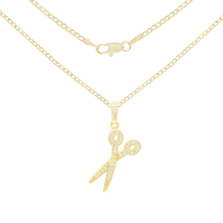 Cubic Zirconia Scissors Pendant 14K Gold Filled Necklace Set