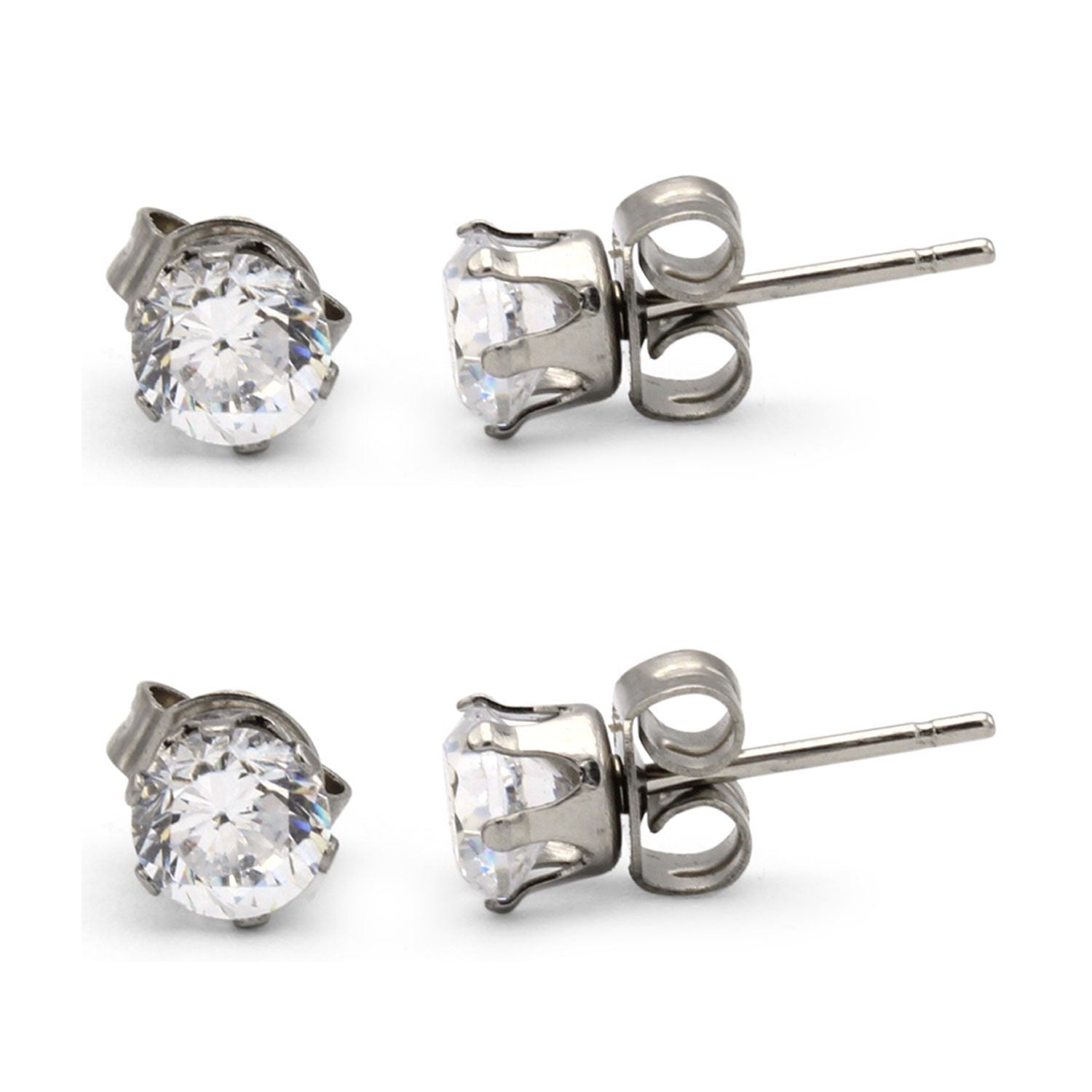 Cubic Zirconia Round Silver Stud Earrings Set Of 2 Stainless Steel Jewelry Men Women