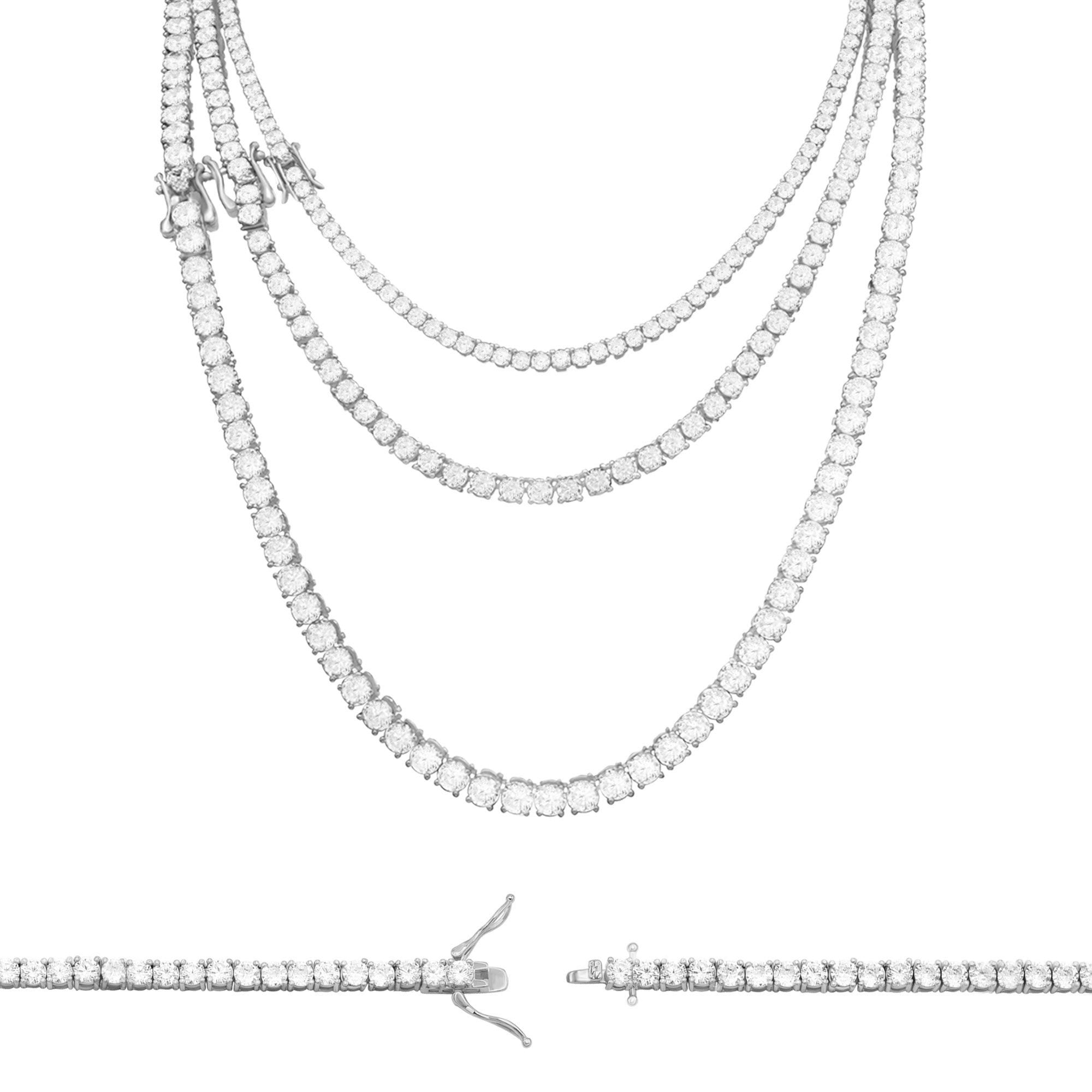 Silver Tennis Chain Cubic Zirconia Necklace For Women 18" 20" 24"