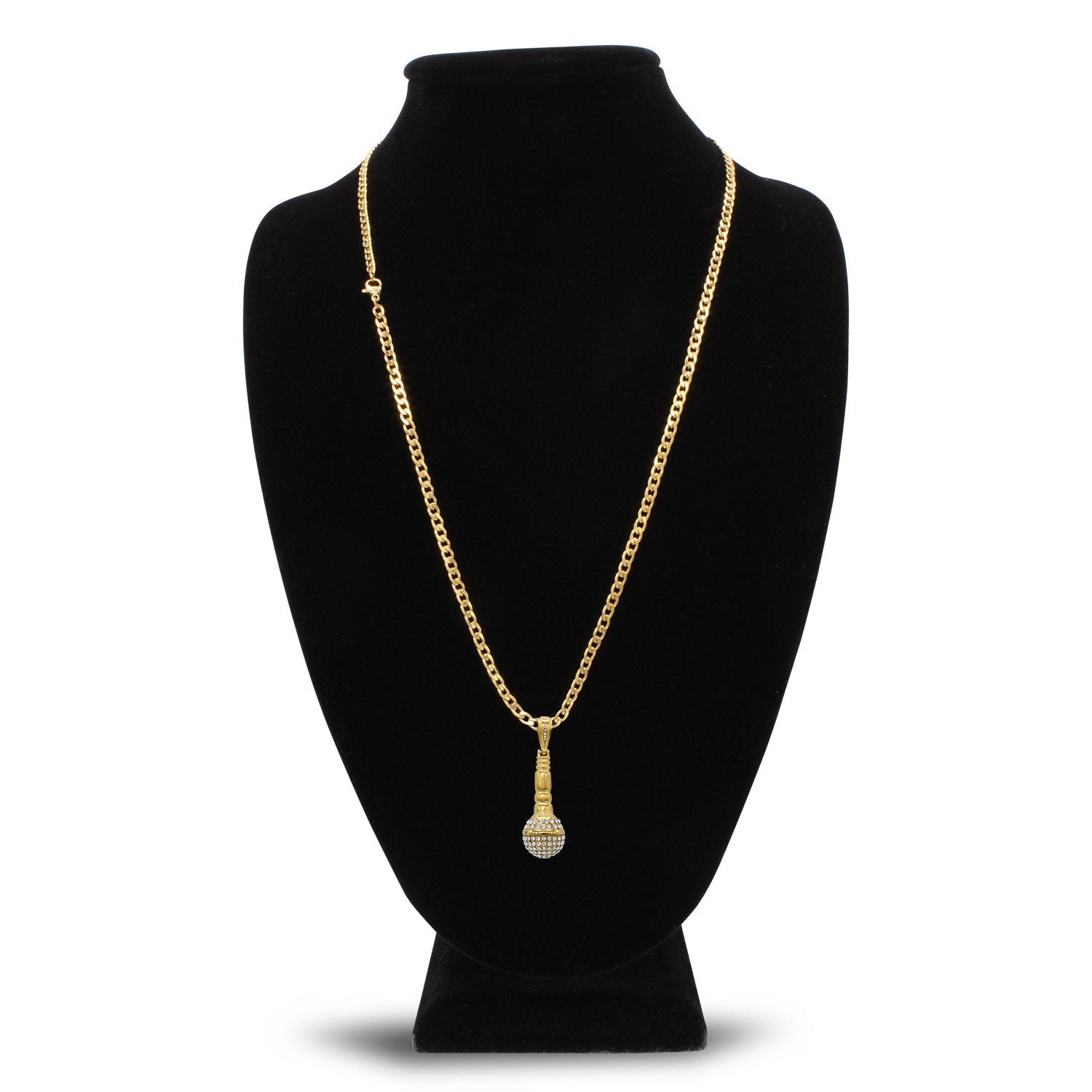 Microphone Cubic Zirconia Pendant with Necklace Set 14K Gold Plated Stainless Steel