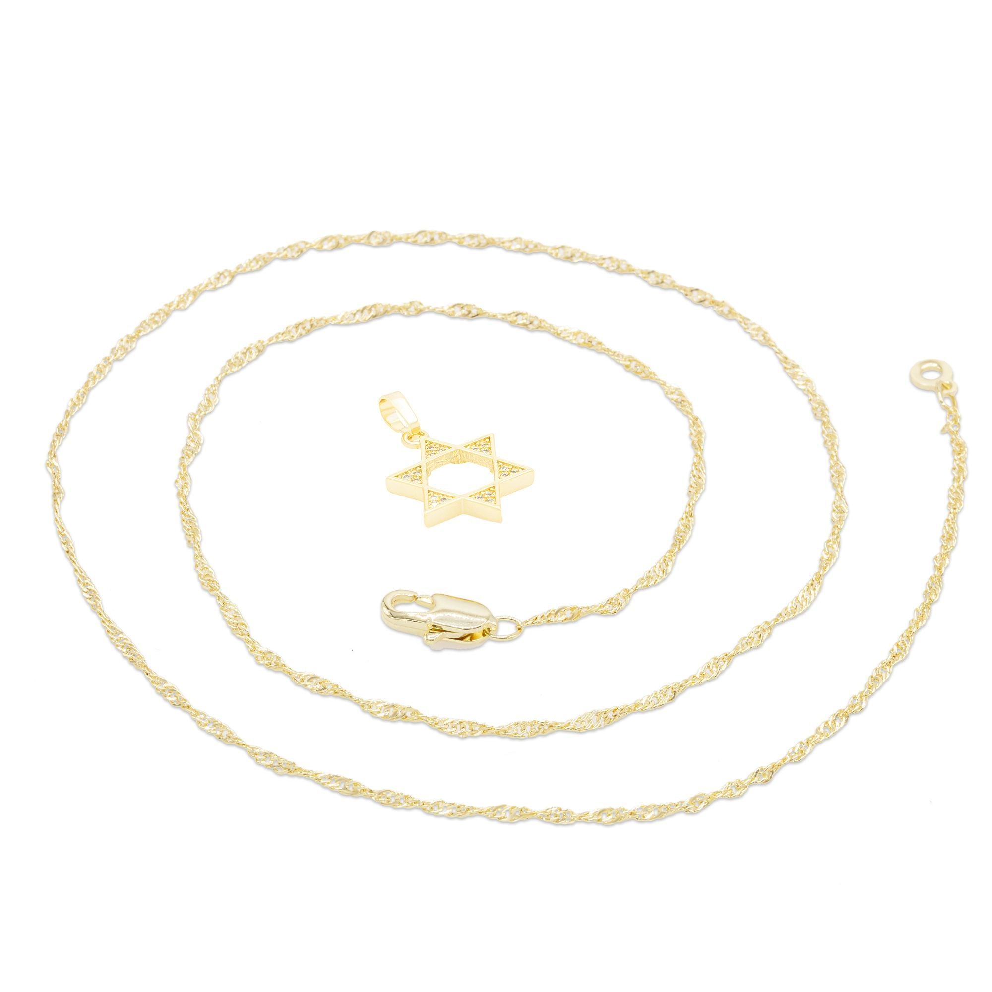 Cubic Zirconia Star Of David Pendant 14K Gold Filled Necklace Set