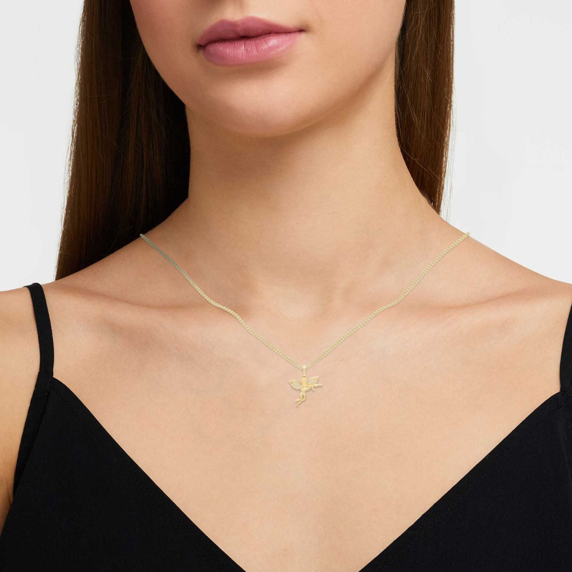 Guardian Angel Cubic Zirconia Pendant 14K Gold Filled Necklace Set