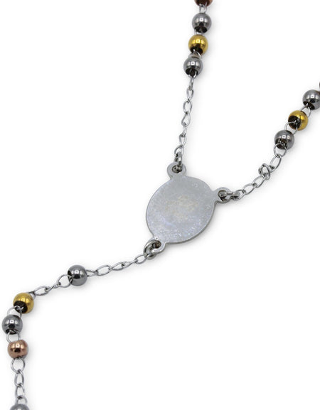 Traditional Tri Tone Rosary Necklace Five Decade Catholic Prayer Beads 3 mm