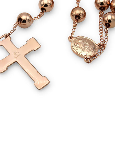 Traditional Rose Gold Rosary Necklace Five Decade Catholic Prayer Beads 10mm