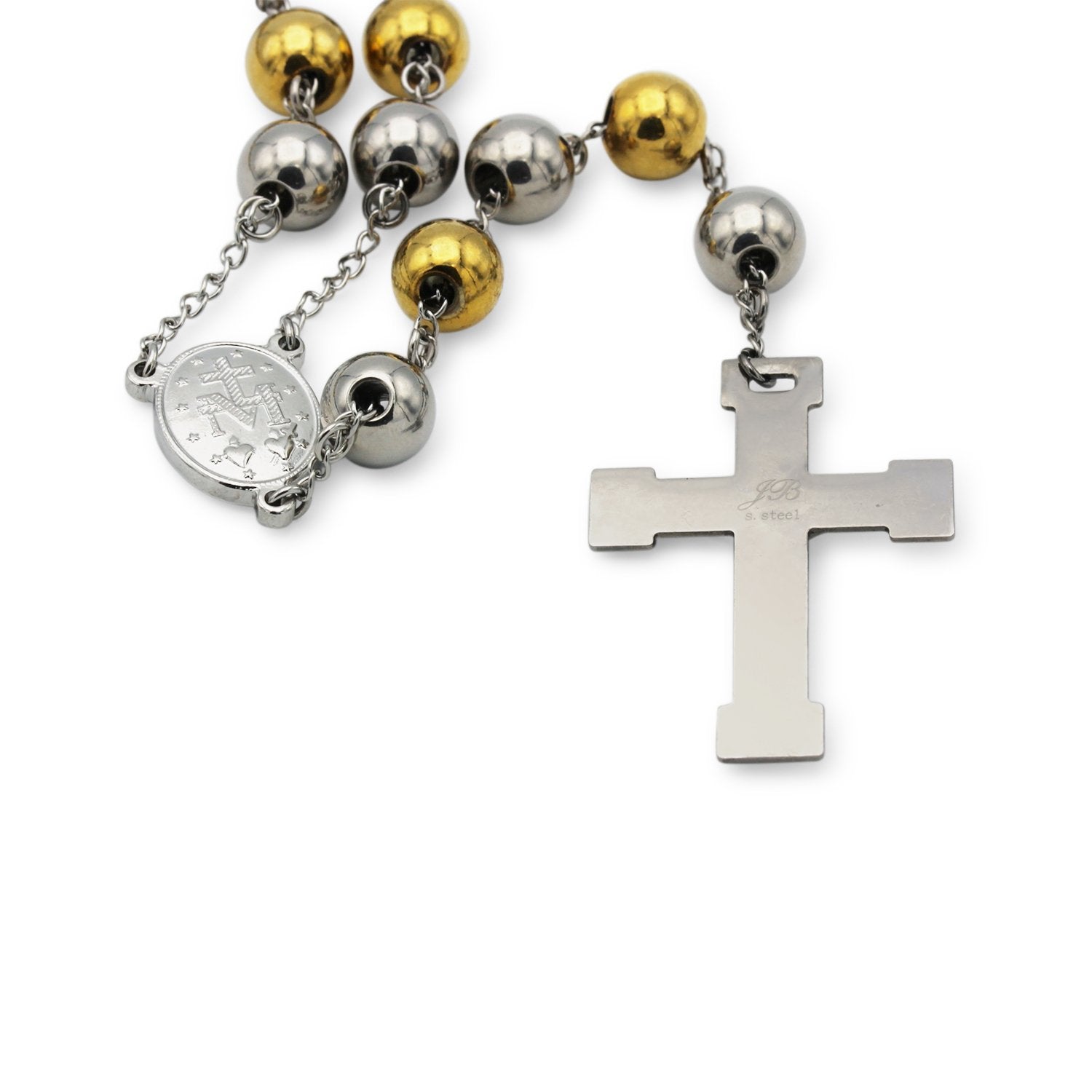 Traditional Rosary Necklace Five Decade Silver Gold Catholic Prayer Beads 10 mm