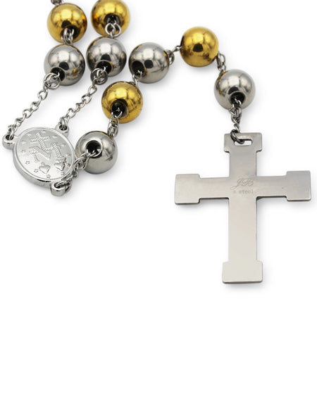 Traditional Rosary Necklace Five Decade Silver Gold Catholic Prayer Beads 10 mm