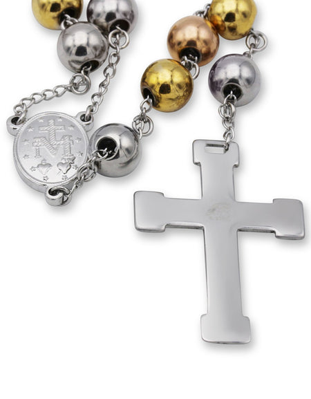 Traditional Tri Tone Rosary Necklace Five Decade Catholic Prayer Beads 10 mm