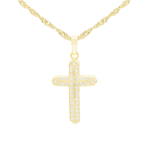 Cross Cubic Zirconia Pendant With Necklace Set 14K Gold Filled Rope  Chain 18