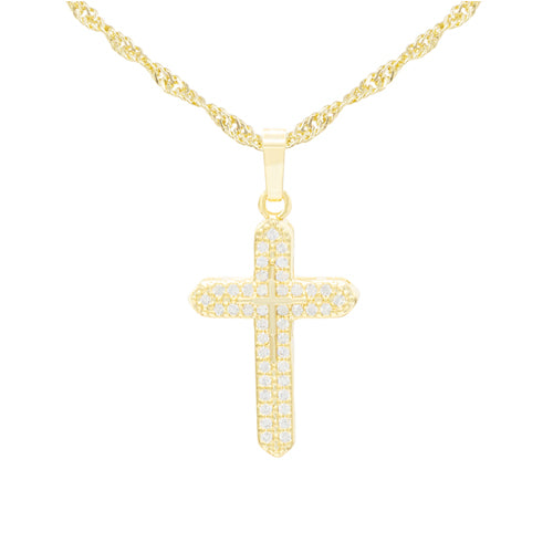 Cross 3 Cubic Zirconia Pendant With Necklace Set 14K Gold Filled