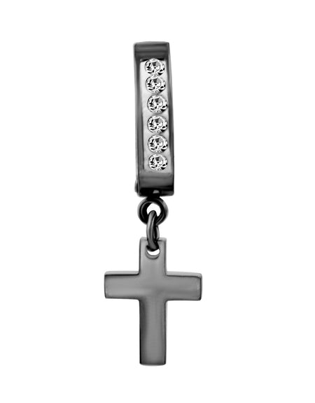 Cubic Zirconia Cross Pendant Huggie Hoops 14K Gold Plated Silver Black Earrings